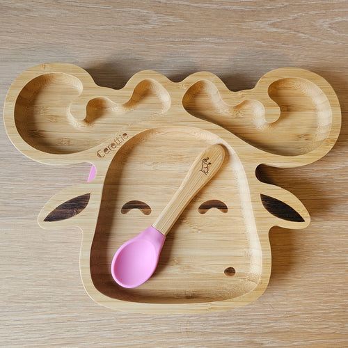 Barnetallerken i bambus med sugekopp og skje | Elgen Elmer